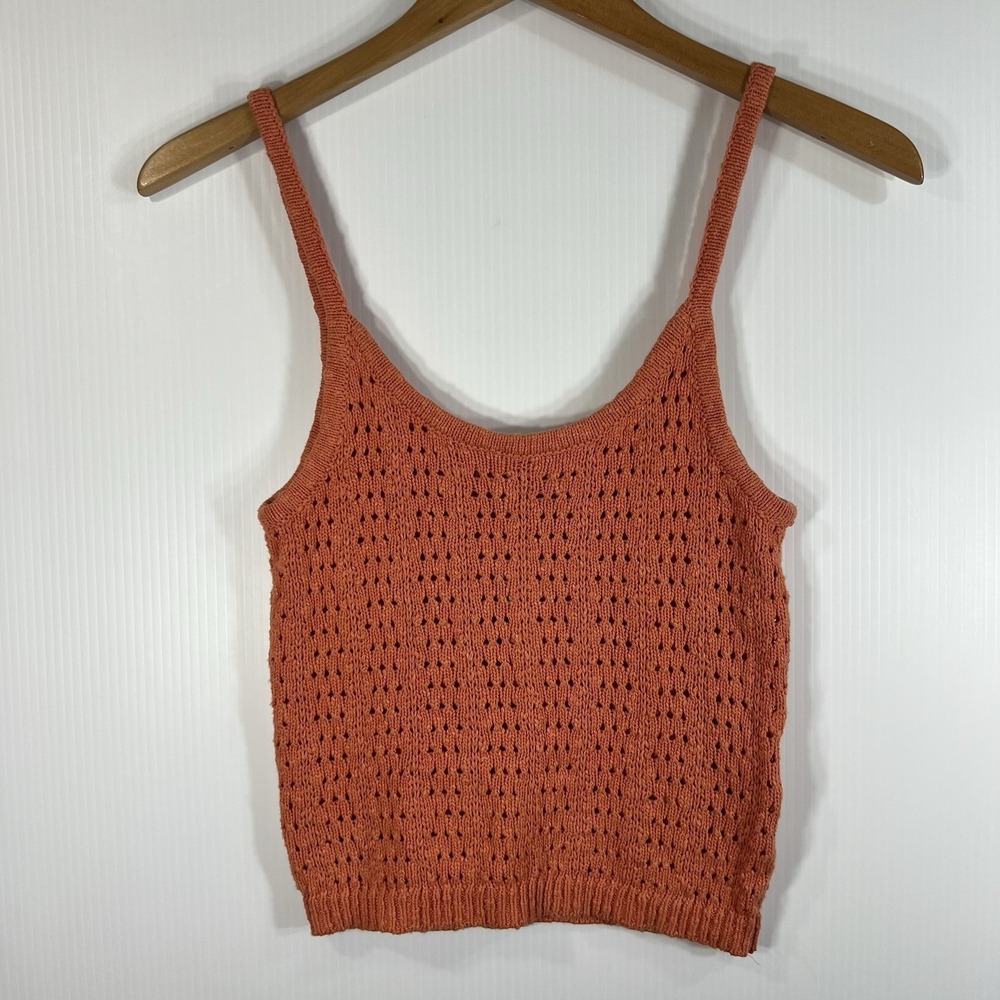 Madewell Open Stitch Sweater Tank Sz XS Coral Crochet Open Knit Lightweight NEW